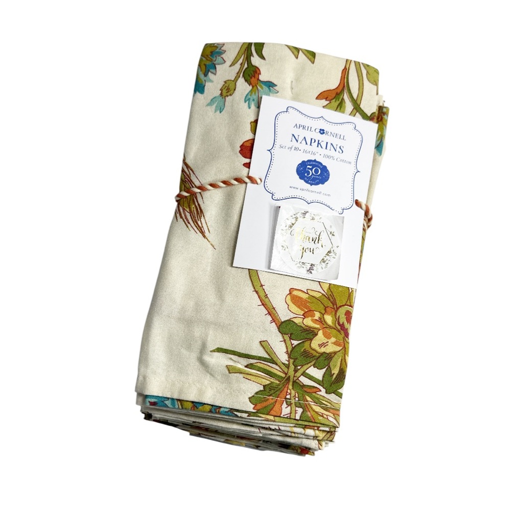 NEW April Cornell FALL FLORAL Design Napkin Set/10